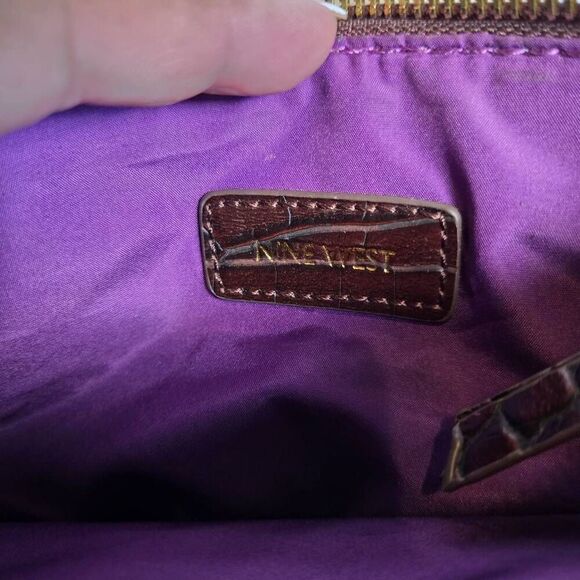 Nine West Kiss-Poptop Brown Crossbody Croc Alligator Bag - Picture 7 of 9